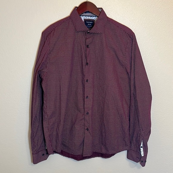 Denim & Flower Polka Dot Button Down Dress Shirt Size XL Slim Fit - Picture 1 of 10